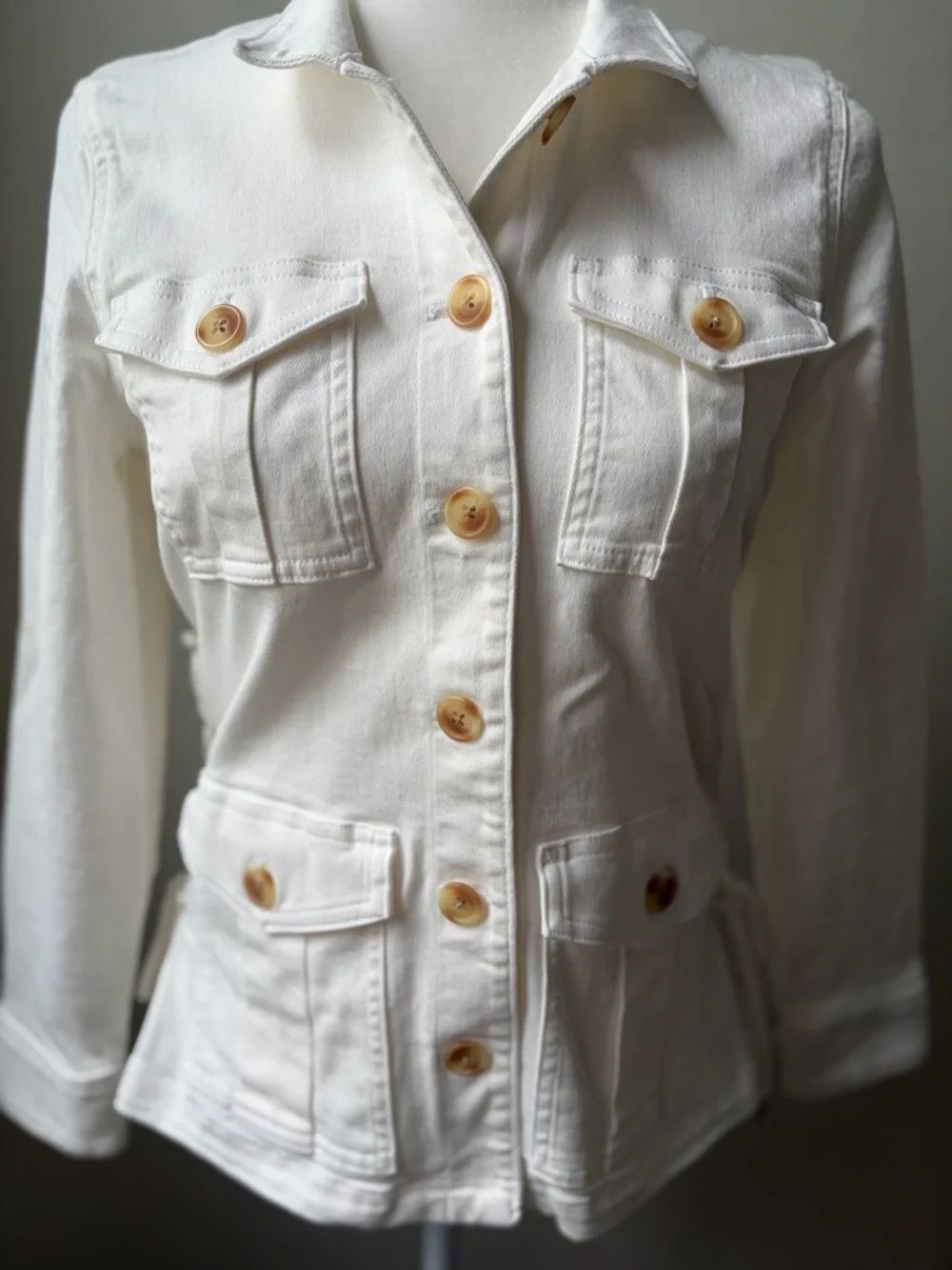 Spartina 449 Ivana Lace-Up Utility Jacket Pearl White Stretch Cotton XXS